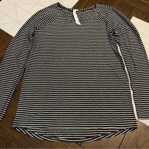 Lululemon Athletica Dark Grey and White Striped Long Sleeve Top